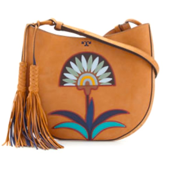 Tory Burch Utopia Appliqué Hobo Bag, Camello - Picture 1 of 3